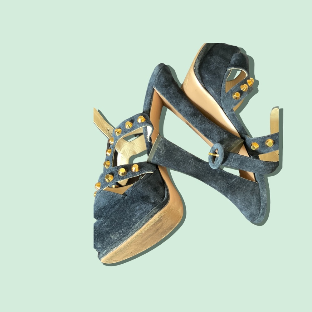 Prada Rockstud Dark Navy Suede Sandals